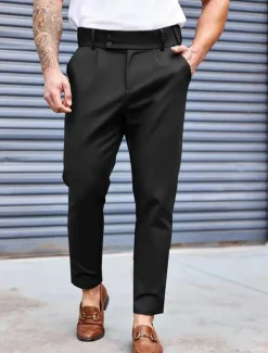 Clearance OUKU Men's Dress Pants Tapered pants Trousers Suit Pants Pleated Pocket Plain Comfort Soft Full Length Formal Wedding Business Fashion Streetwear Black Blue