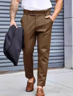 Clearance OUKU Men's Dress Pants Tapered pants Trousers Suit Pants Pleated Pocket Plain Comfort Soft Full Length Formal Wedding Business Fashion Streetwear Black Blue