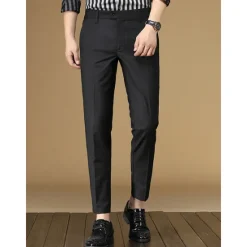 Outlet OUKU Men's Dress Pants Tapered pants Trousers Suit Pants Pocket Plain Anti-wrinkle Breathable Ankle-Length Wedding Business Casual Fashion Formal Skinny Black Pink Micro-elastic