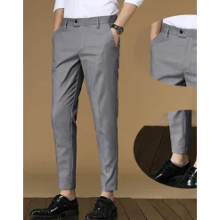 Outlet OUKU Men's Dress Pants Tapered pants Trousers Suit Pants Pocket Plain Anti-wrinkle Breathable Ankle-Length Wedding Business Casual Fashion Formal Skinny Black Pink Micro-elastic
