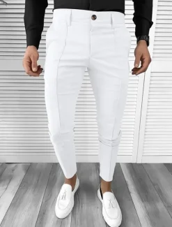 OUKU Men's Dress Pants Tapered pants Trousers Chinos Buttons Pocket Plain Comfort Formal Party Work Fashion Classic Style Black White Micro-elastic