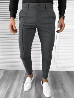 OUKU Men's Dress Pants Tapered pants Trousers Chinos Buttons Pocket Plain Comfort Formal Party Work Fashion Classic Style Black White Micro-elastic