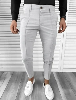OUKU Men's Dress Pants Tapered pants Trousers Chinos Buttons Pocket Plain Comfort Formal Party Work Fashion Classic Style Black White Micro-elastic