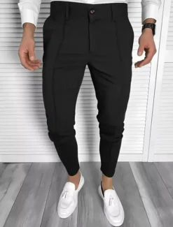 OUKU Men's Dress Pants Tapered pants Trousers Chinos Buttons Pocket Plain Comfort Formal Party Work Fashion Classic Style Black White Micro-elastic