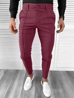 OUKU Men's Dress Pants Tapered pants Trousers Chinos Buttons Pocket Plain Comfort Formal Party Work Fashion Classic Style Black White Micro-elastic