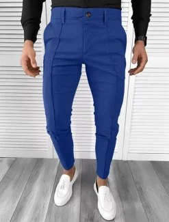 OUKU Men's Dress Pants Tapered pants Trousers Chinos Buttons Pocket Plain Comfort Formal Party Work Fashion Classic Style Black White Micro-elastic