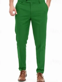 New OUKU Men's Dress Pants Tapered pants Trousers Suit Pants Pocket Elastic Waist Plain Comfort Soft Full Length Business Daily Wedding Party Fashion Streetwear White Pink