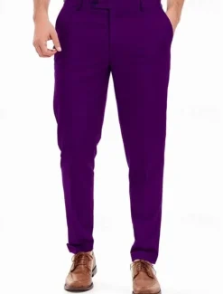 New OUKU Men's Dress Pants Tapered pants Trousers Suit Pants Pocket Elastic Waist Plain Comfort Soft Full Length Business Daily Wedding Party Fashion Streetwear White Pink