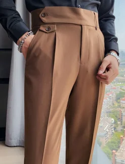 Discount OUKU Men's Dress Pants Trousers Slacks Pleated Pants Suit Pants High Rise Plain Comfort Breathable Wedding Outdoor Daily Elegant Vintage Black White