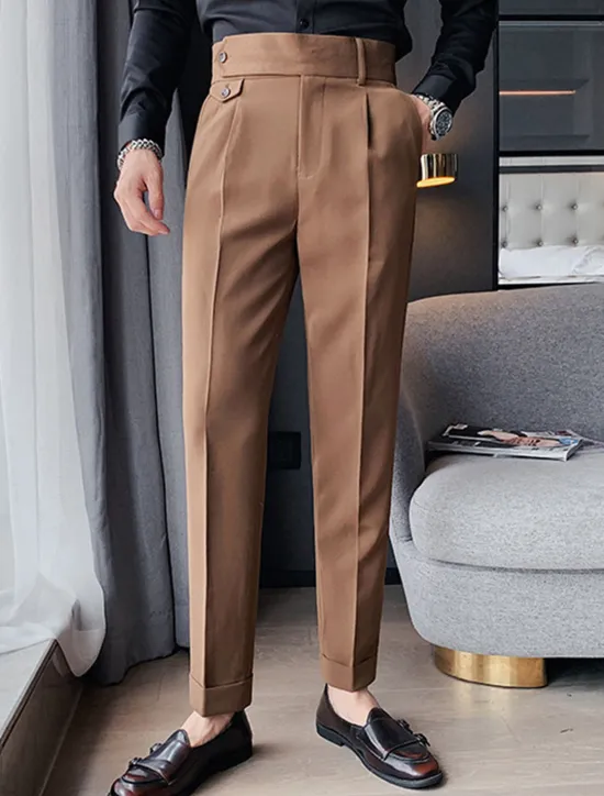 Discount OUKU Men's Dress Pants Trousers Slacks Pleated Pants Suit Pants High Rise Plain Comfort Breathable Wedding Outdoor Daily Elegant Vintage Black White