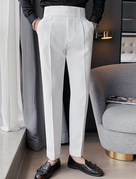 Discount OUKU Men's Dress Pants Trousers Slacks Pleated Pants Suit Pants High Rise Plain Comfort Breathable Wedding Outdoor Daily Elegant Vintage Black White