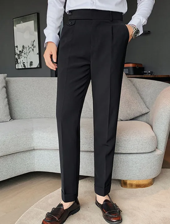 Discount OUKU Men's Dress Pants Trousers Slacks Pleated Pants Suit Pants High Rise Plain Comfort Breathable Wedding Outdoor Daily Elegant Vintage Black White