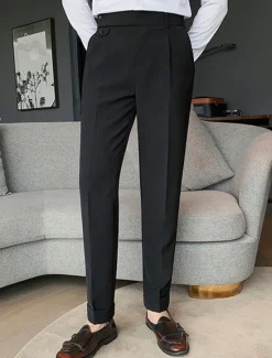 Discount OUKU Men's Dress Pants Trousers Slacks Pleated Pants Suit Pants High Rise Plain Comfort Breathable Wedding Outdoor Daily Elegant Vintage Black White