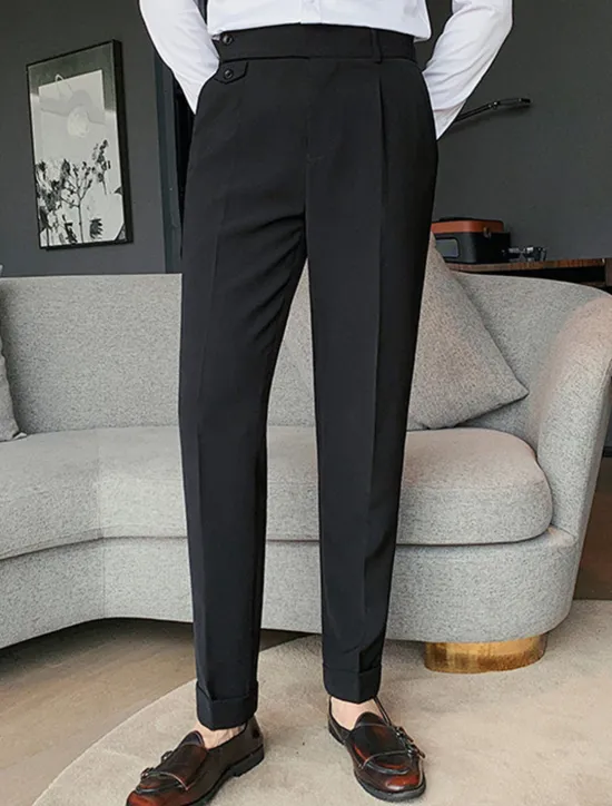 Discount OUKU Men's Dress Pants Trousers Slacks Pleated Pants Suit Pants High Rise Plain Comfort Breathable Wedding Outdoor Daily Elegant Vintage Black White