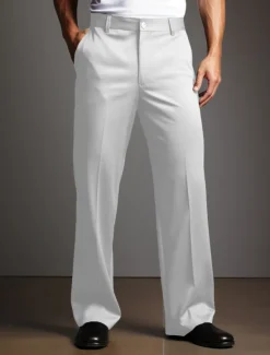 Hot OUKU Men's Dress Pants Trousers Suit Pants Buttons Front Pocket Straight Leg Plain Comfort Wedding Business Daily Fashion Chic & Modern Black White