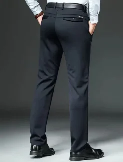 Sale OUKU Men's Dress Pants Trousers Chinos Buttons Pocket Plain Comfort Formal Party Work Fashion Classic Style Black Navy Blue Micro-elastic