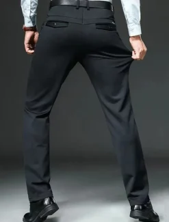 Sale OUKU Men's Dress Pants Trousers Chinos Buttons Pocket Plain Comfort Formal Party Work Fashion Classic Style Black Navy Blue Micro-elastic