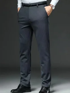 Sale OUKU Men's Dress Pants Trousers Chinos Buttons Pocket Plain Comfort Formal Party Work Fashion Classic Style Black Navy Blue Micro-elastic