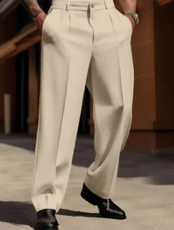 Clearance OUKU Men's Dress Pants Trousers Casual Pants Suit Pants Buttons Front Pocket Straight Leg Plain Comfort Business Daily Holiday Fashion Chic & Modern Black White