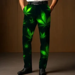 OUKU Men's Dress Pants Trousers Suit Pants Weed Leaf Neon Full Length Outdoor Party Holiday Casual Black White Micro-elastic