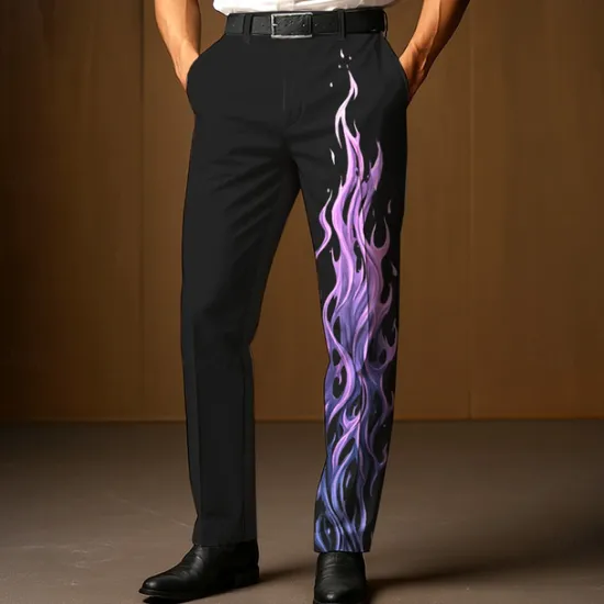Discount OUKU Men's Dress Pants Trousers Suit Pants Flame Full Length Outdoor Holiday Fashion Red Blue Micro-elastic