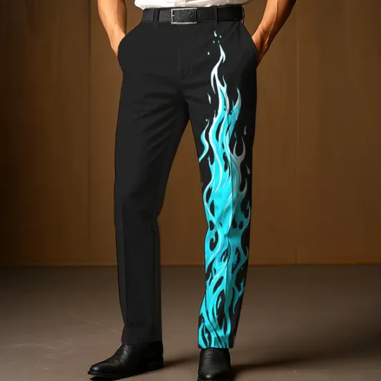 Discount OUKU Men's Dress Pants Trousers Suit Pants Flame Full Length Outdoor Holiday Fashion Red Blue Micro-elastic