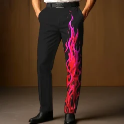Discount OUKU Men's Dress Pants Trousers Suit Pants Flame Full Length Outdoor Holiday Fashion Red Blue Micro-elastic