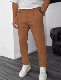 Online OUKU Men's Dress Pants Trousers Chinos Buttons Pocket Plain Comfort Formal Party Work Fashion Classic Style Black Wine Micro-elastic