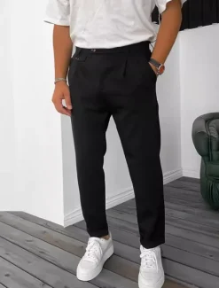 Online OUKU Men's Dress Pants Trousers Chinos Buttons Pocket Plain Comfort Formal Party Work Fashion Classic Style Black Wine Micro-elastic