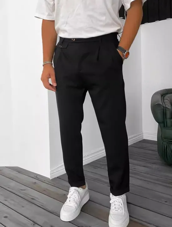 Online OUKU Men's Dress Pants Trousers Chinos Buttons Pocket Plain Comfort Formal Party Work Fashion Classic Style Black Wine Micro-elastic