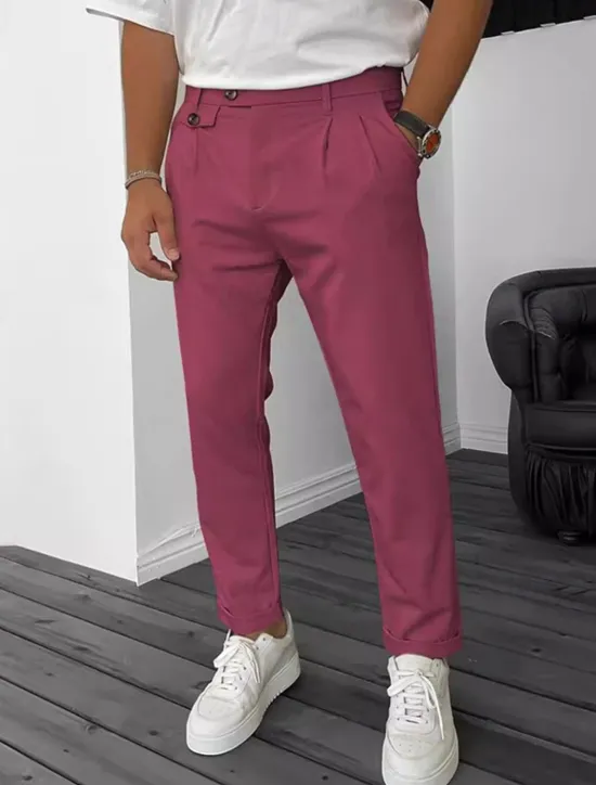 Online OUKU Men's Dress Pants Trousers Chinos Buttons Pocket Plain Comfort Formal Party Work Fashion Classic Style Black Wine Micro-elastic
