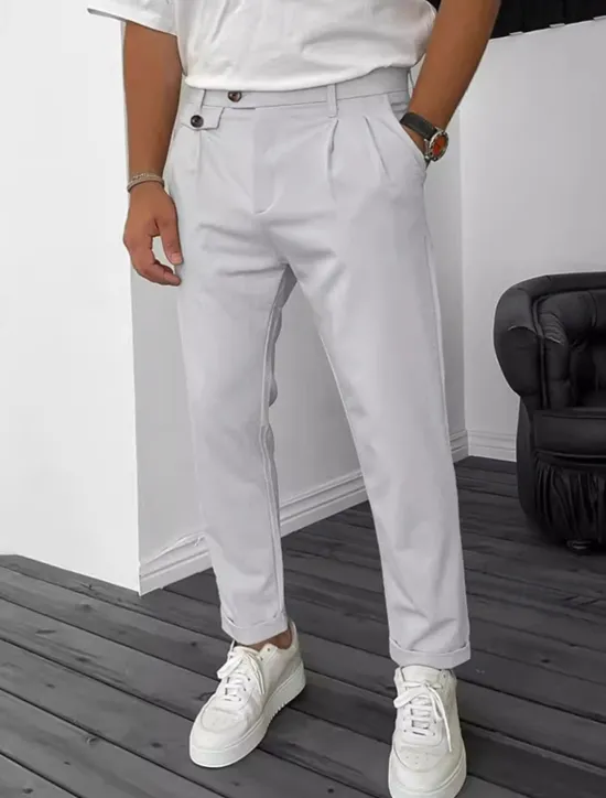 Online OUKU Men's Dress Pants Trousers Chinos Buttons Pocket Plain Comfort Formal Party Work Fashion Classic Style Black Wine Micro-elastic