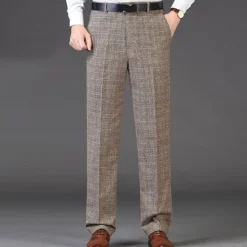 Discount OUKU Men's Dress Pants Trousers Casual Pants Flat Front Pants Pocket Plaid Stripe Comfort Warm Wedding Business Casual Retro Vintage Classic Dark Khaki Royal Blue High Waist Stretchy