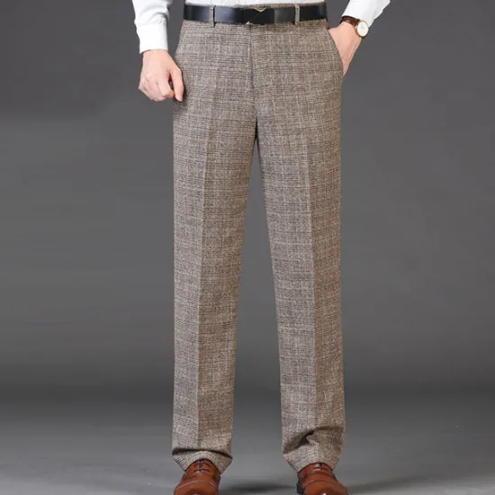 Discount OUKU Men's Dress Pants Trousers Casual Pants Flat Front Pants Pocket Plaid Stripe Comfort Warm Wedding Business Casual Retro Vintage Classic Dark Khaki Royal Blue High Waist Stretchy
