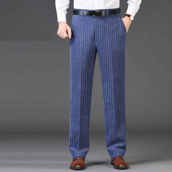Discount OUKU Men's Dress Pants Trousers Casual Pants Flat Front Pants Pocket Plaid Stripe Comfort Warm Wedding Business Casual Retro Vintage Classic Dark Khaki Royal Blue High Waist Stretchy