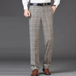 Discount OUKU Men's Dress Pants Trousers Casual Pants Flat Front Pants Pocket Plaid Stripe Comfort Warm Wedding Business Casual Retro Vintage Classic Dark Khaki Royal Blue High Waist Stretchy