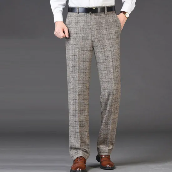 Discount OUKU Men's Dress Pants Trousers Casual Pants Flat Front Pants Pocket Plaid Stripe Comfort Warm Wedding Business Casual Retro Vintage Classic Dark Khaki Royal Blue High Waist Stretchy