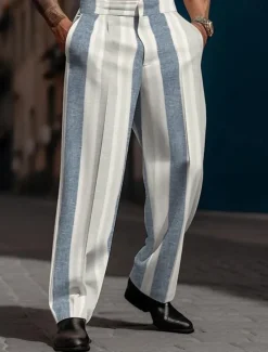 OUKU Men's Dress Pants Trousers Casual Pants Suit Pants Buttons Front Pocket Straight Leg Stripe Comfort Business Daily Holiday Fashion Chic & Modern Black Blue