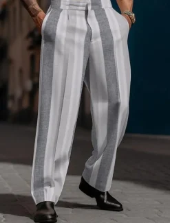 OUKU Men's Dress Pants Trousers Casual Pants Suit Pants Buttons Front Pocket Straight Leg Stripe Comfort Business Daily Holiday Fashion Chic & Modern Black Blue