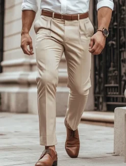 New OUKU Men's Dress Pants Trousers Slacks Summer Pants Casual Pants Front Pocket Straight Leg Plain Comfort Wedding Business Casual Fashion Classic Dark Brown Light Khaki Micro-elastic