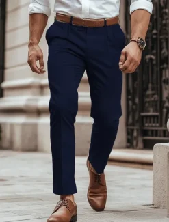 New OUKU Men's Dress Pants Trousers Slacks Summer Pants Casual Pants Front Pocket Straight Leg Plain Comfort Wedding Business Casual Fashion Classic Dark Brown Light Khaki Micro-elastic