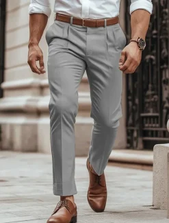 New OUKU Men's Dress Pants Trousers Slacks Summer Pants Casual Pants Front Pocket Straight Leg Plain Comfort Wedding Business Casual Fashion Classic Dark Brown Light Khaki Micro-elastic