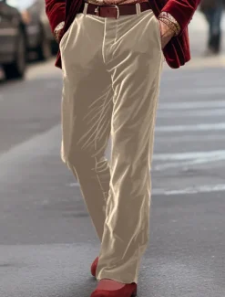 Sale OUKU Men's Dress Pants Trousers Suit Pants Velvet Pants Pocket Plain Comfort Breathable Outdoor Daily Going out Fashion Casual Red Blue