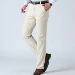 Outlet OUKU Men's Dress Pants Trousers Chinos Pocket Plain Breathable Outdoor Ankle-Length Wedding Business Casual 100% Cotton Fashion Formal Black White High Waist Micro-elastic