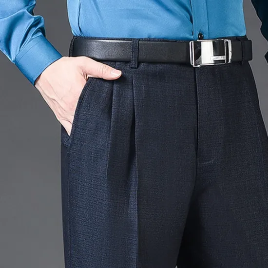 New OUKU Men's Dress Pants Trousers Slacks Pleated Pants Pocket Pleats Straight Leg Plain Breathable Soft Wedding Office Business Chic & Modern Classic Azure Black+Grey High Waist Micro-elastic