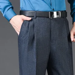 New OUKU Men's Dress Pants Trousers Slacks Pleated Pants Pocket Pleats Straight Leg Plain Breathable Soft Wedding Office Business Chic & Modern Classic Azure Black+Grey High Waist Micro-elastic