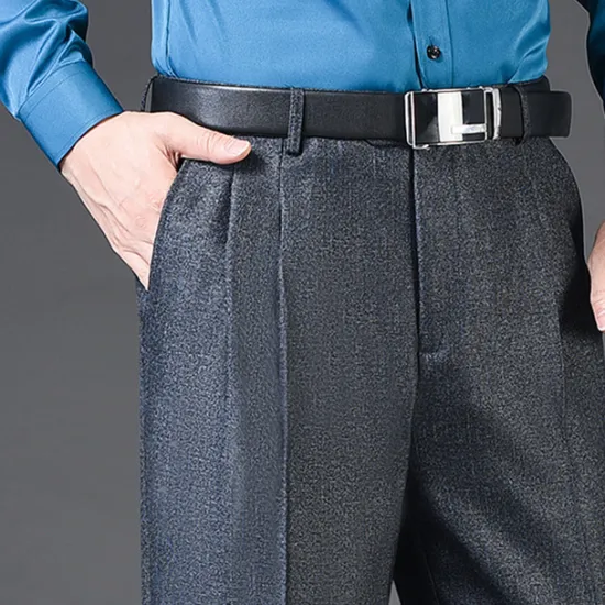 New OUKU Men's Dress Pants Trousers Slacks Pleated Pants Pocket Pleats Straight Leg Plain Breathable Soft Wedding Office Business Chic & Modern Classic Azure Black+Grey High Waist Micro-elastic