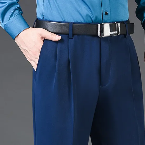 New OUKU Men's Dress Pants Trousers Slacks Pleated Pants Pocket Pleats Straight Leg Plain Breathable Soft Wedding Office Business Chic & Modern Classic Azure Black+Grey High Waist Micro-elastic