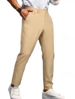 Hot OUKU Men's Dress Pants Trousers Chinos Buttons Pocket Plain Comfort Formal Party Work Fashion Classic Style ArmyGreen Black Micro-elastic