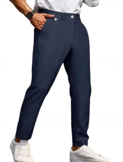 Hot OUKU Men's Dress Pants Trousers Chinos Buttons Pocket Plain Comfort Formal Party Work Fashion Classic Style ArmyGreen Black Micro-elastic
